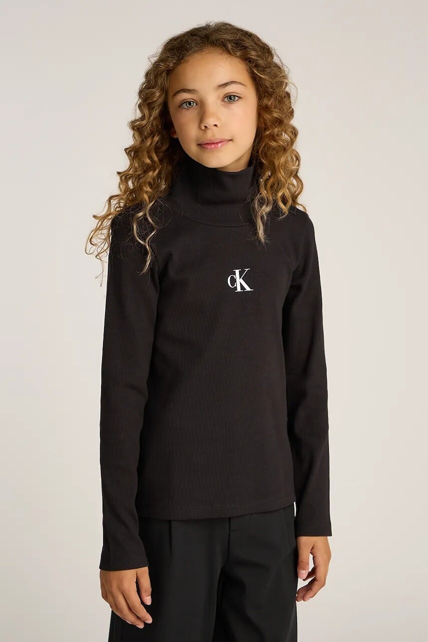 Detské tričko s dlhým rukávom Calvin Klein Jeans čierna farba, s rolákom, IG0IG02808