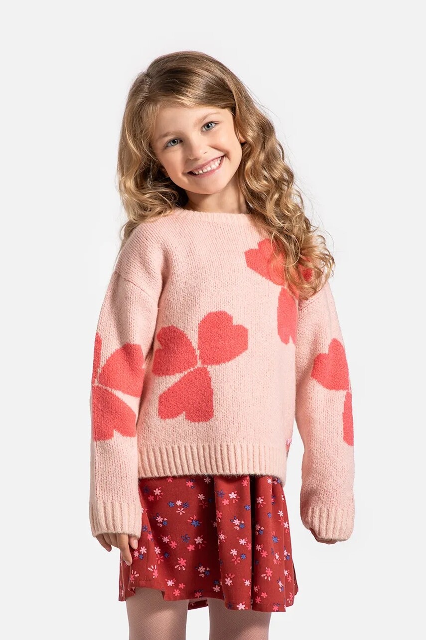 Detský sveter Coccodrillo ružová farba, HEARTS GIRL KIDS