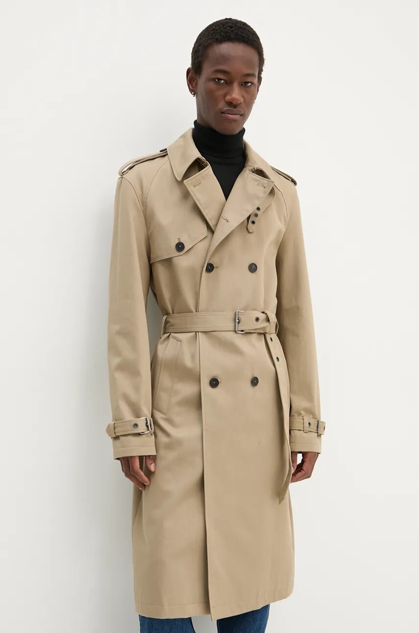 Bavlnený trenčkot The Kooples béžová farba, prechodný, dvojradový, HTRE29001K