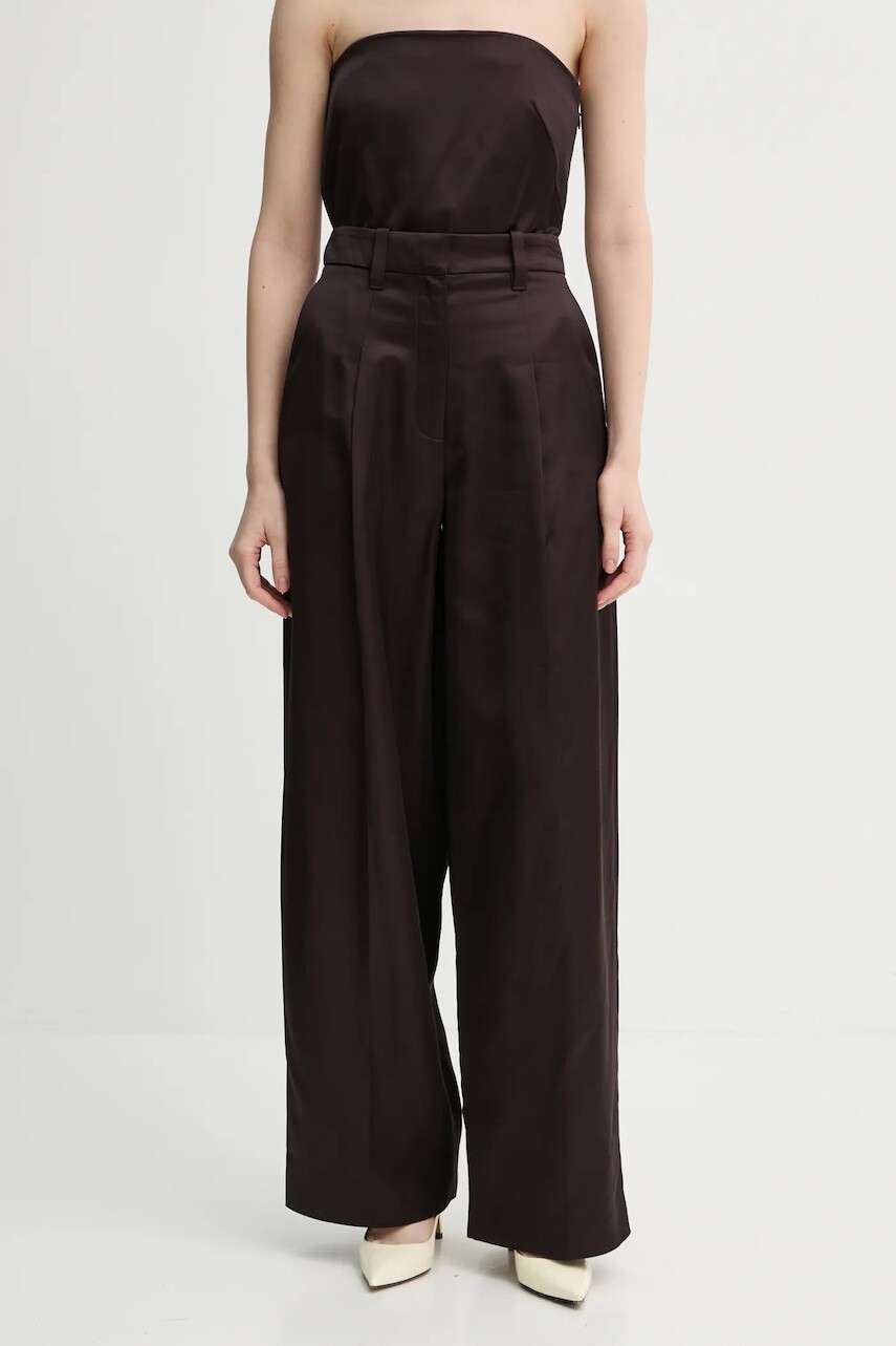 Nohavice A.L.C. dámske, hnedá farba, široké, vysoký pás, 2PANT01110
