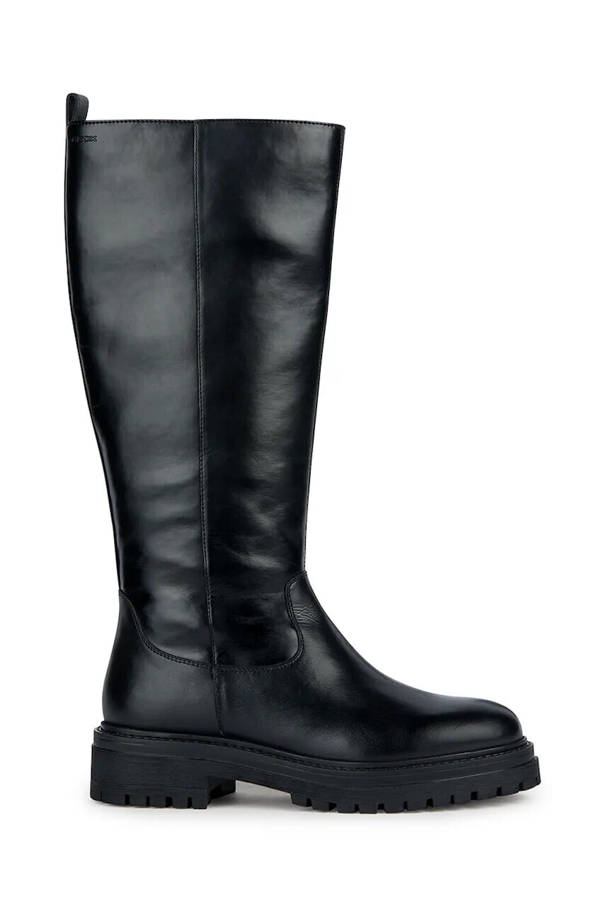 Vysoké čižmy Geox D IRIDEA G dámske, čierna farba, na plochom podpätku, zateplené, D04HRG 0BC43 C9999