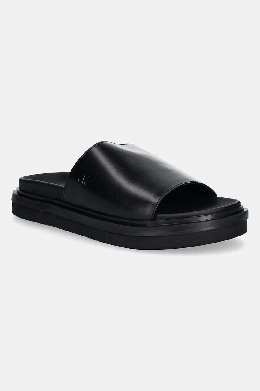 Šľapky Calvin Klein Jeans FLAT MOLDED SANDAL SLIDE dámske, čierna farba, YW0YW01710