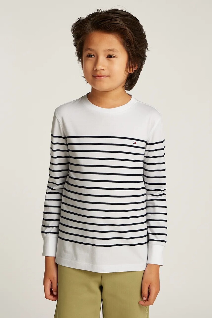 Detská bavlnená košeľa s dlhým rukávom Tommy Hilfiger biela farba, vzorovaný, KS0KS00540