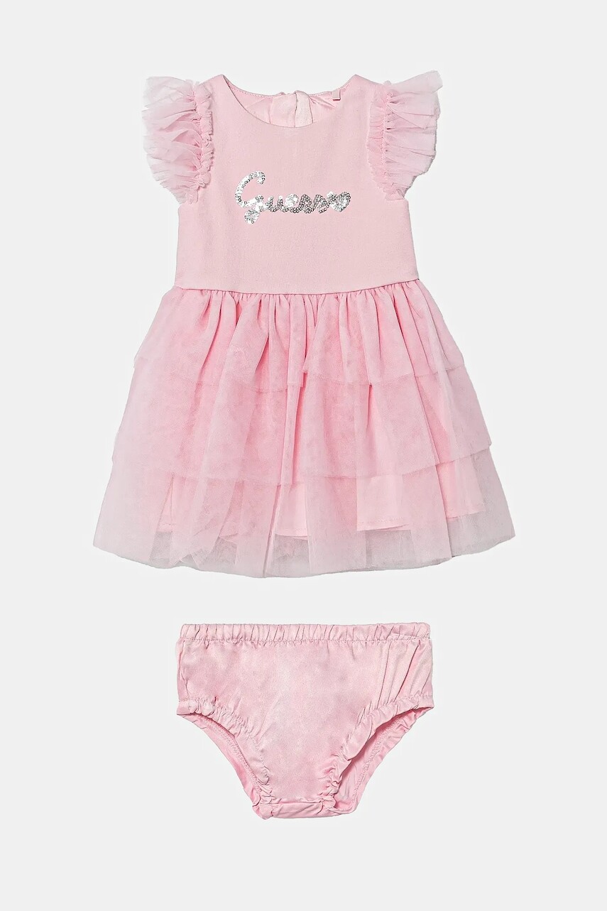 Dievčenské šaty Guess ružová farba, mini, áčkový strih, A5RK02 KAUH0