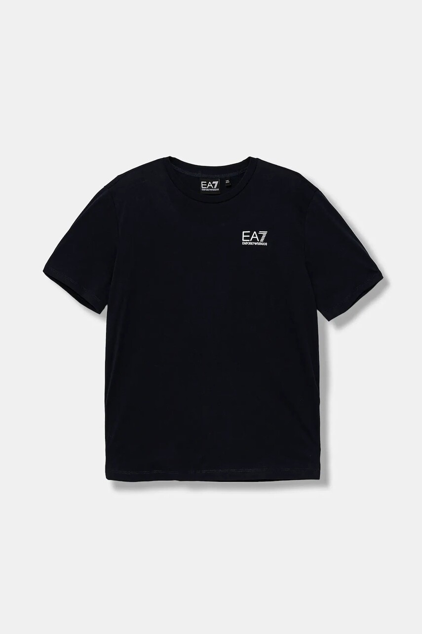 Detské bavlnené tričko EA7 Emporio Armani čierna farba, s potlačou, 7B000020 AF10378