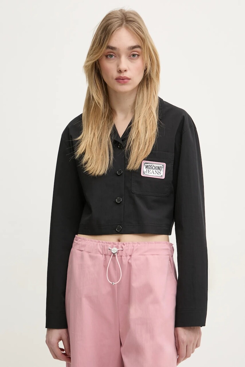 Košeľa Moschino Jeans dámska, čierna farba, regular, s klasickým golierom, 0211 3224