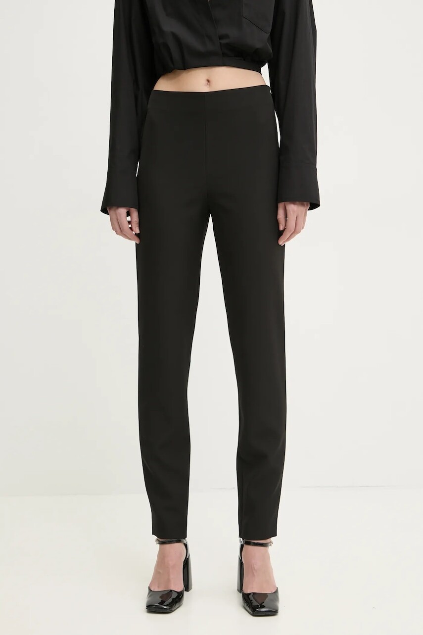 Nohavice Moschino Jeans dámske, čierna farba, priliehavé, vysoký pás, 0302 3225