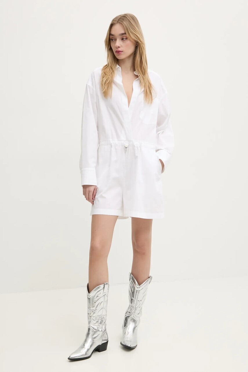 Overal Moschino Jeans biela farba, bavlnený, v výstrih, 0455 3227