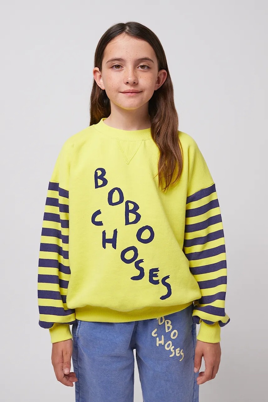 Detská bavlnená mikina Bobo Choses žltá farba, vzorovaná, 125AC039