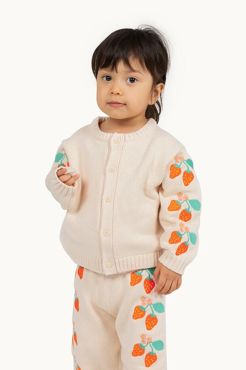 Detský bavlnený kardigan Tinycottons STRAWBERRIES BABY CARDIGAN béžová farba, SS25-302