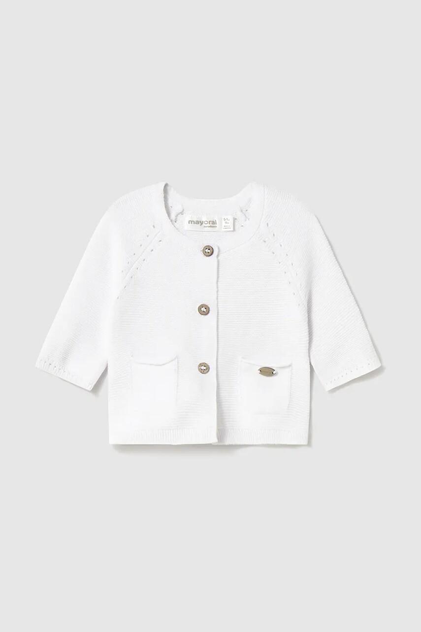 Detský bavlnený kardigan Mayoral Newborn biela farba, tenký, 1307