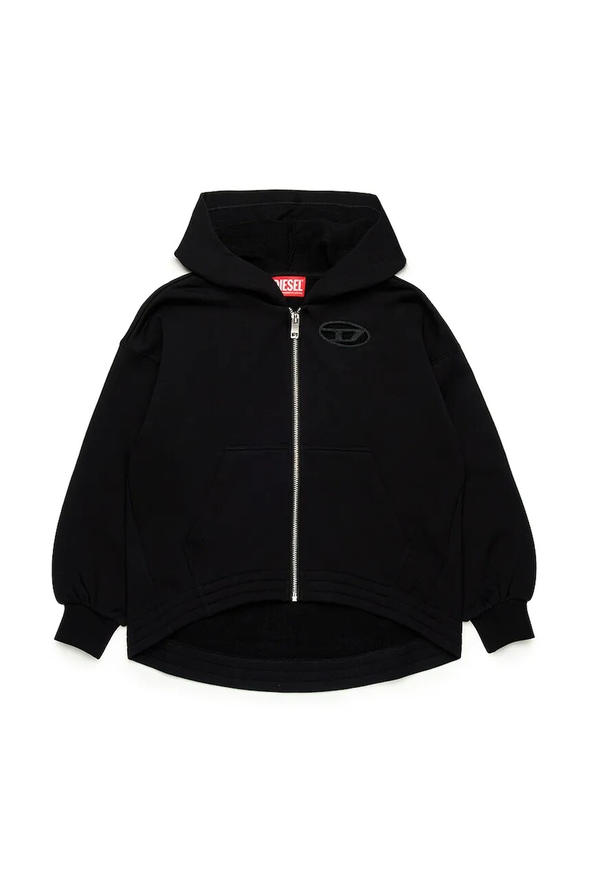 Detská bavlnená mikina Diesel SFPERU SWEAT-SHIRT čierna farba, s kapucňou, jednofarebná, J02200
