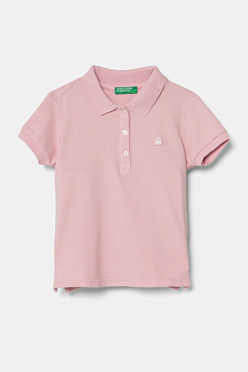Detské polo tričko United Colors of Benetton ružová farba, s golierom, 3WG9G300A