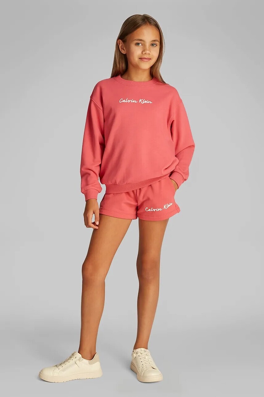Detská mikina Calvin Klein Jeans ružová farba, s potlačou, IG0IG02852