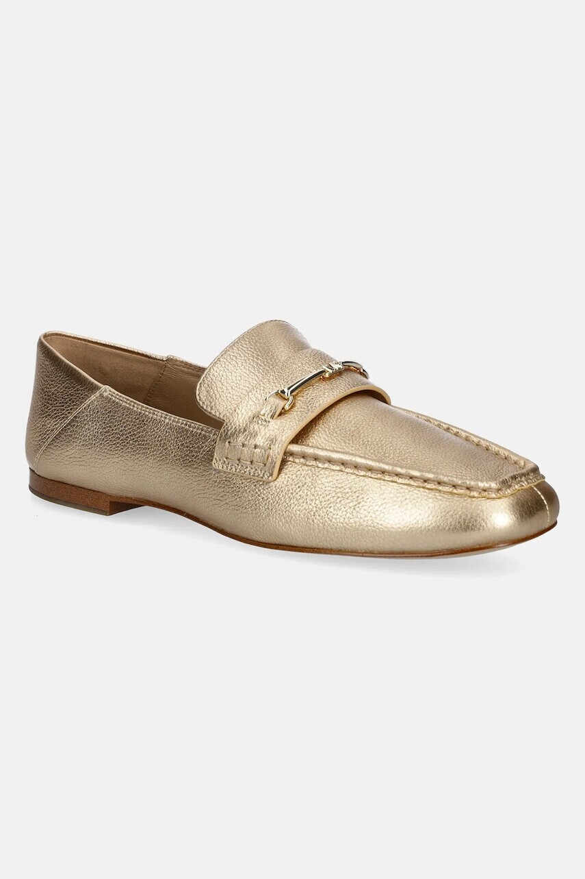 Kožené mokasíny MICHAEL Michael Kors Lena dámske, zlatá farba, na plochom podpätku, 40R5LEFP1M.740
