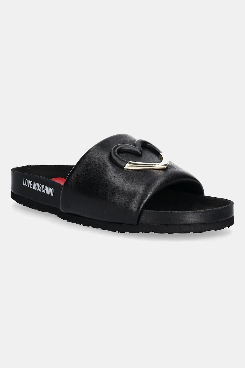 Kožené šľapky Love Moschino dámske, čierna farba, JA28283G1MIE0000
