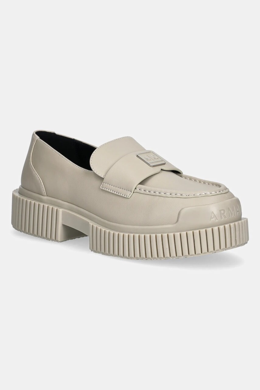 Kožené mokasíny Armani Exchange dámske, béžová farba, na platforme, XDA006 XV874 00578