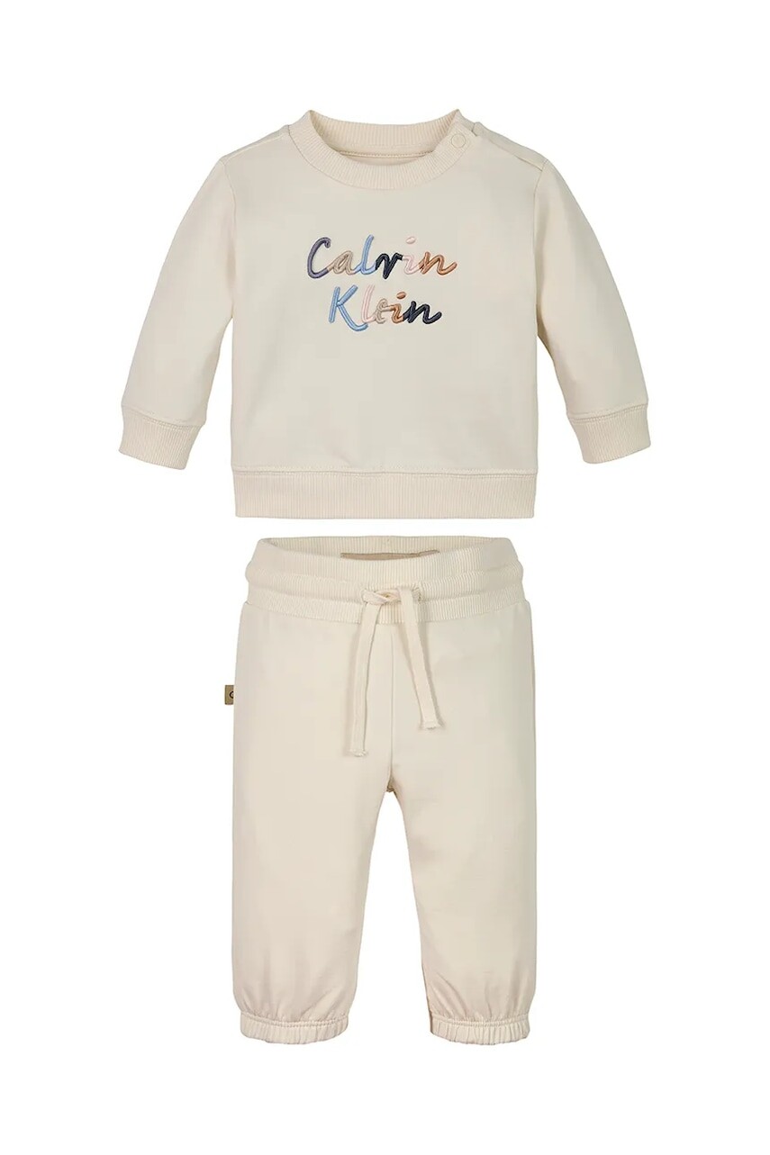 Detská tepláková súprava Calvin Klein Jeans béžová farba, IN0IN00307