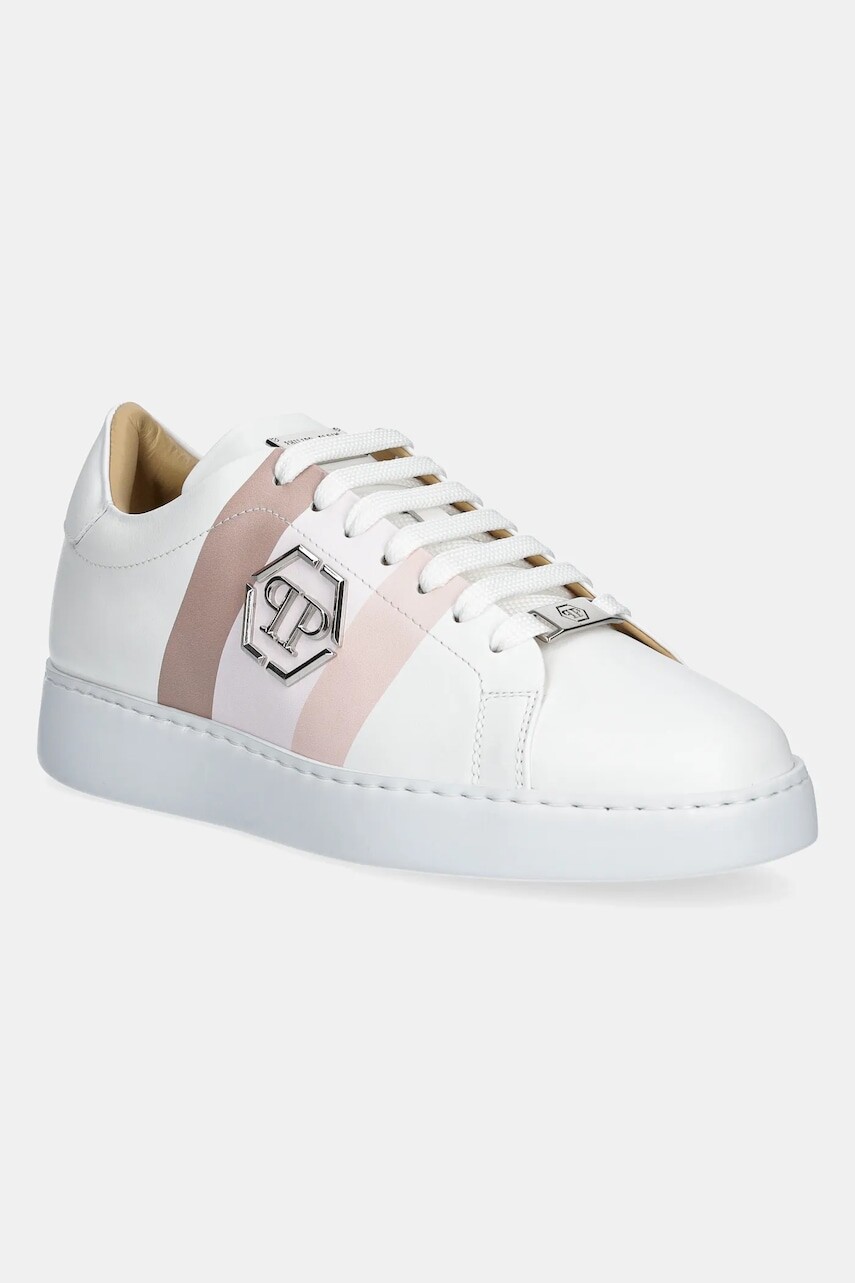 Kožené tenisky Philipp Plein Lo-Top Hexagon dámske, biela farba, USC0704 PLE005N 0103