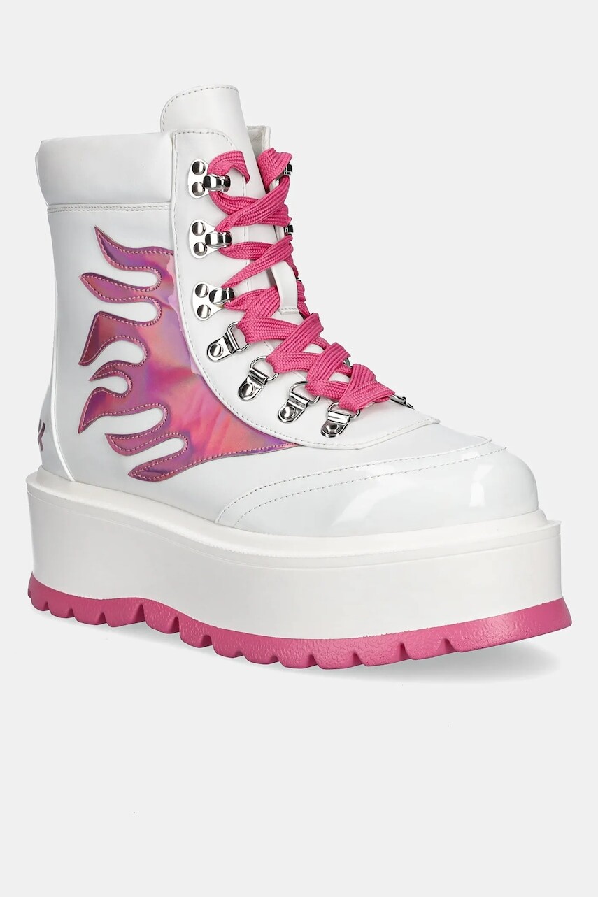 Členkové topánky Koi Footwear Kawaii Helios Hologram Flame Boots dámske, biela farba, na platforme, Kawaii Helios Pink