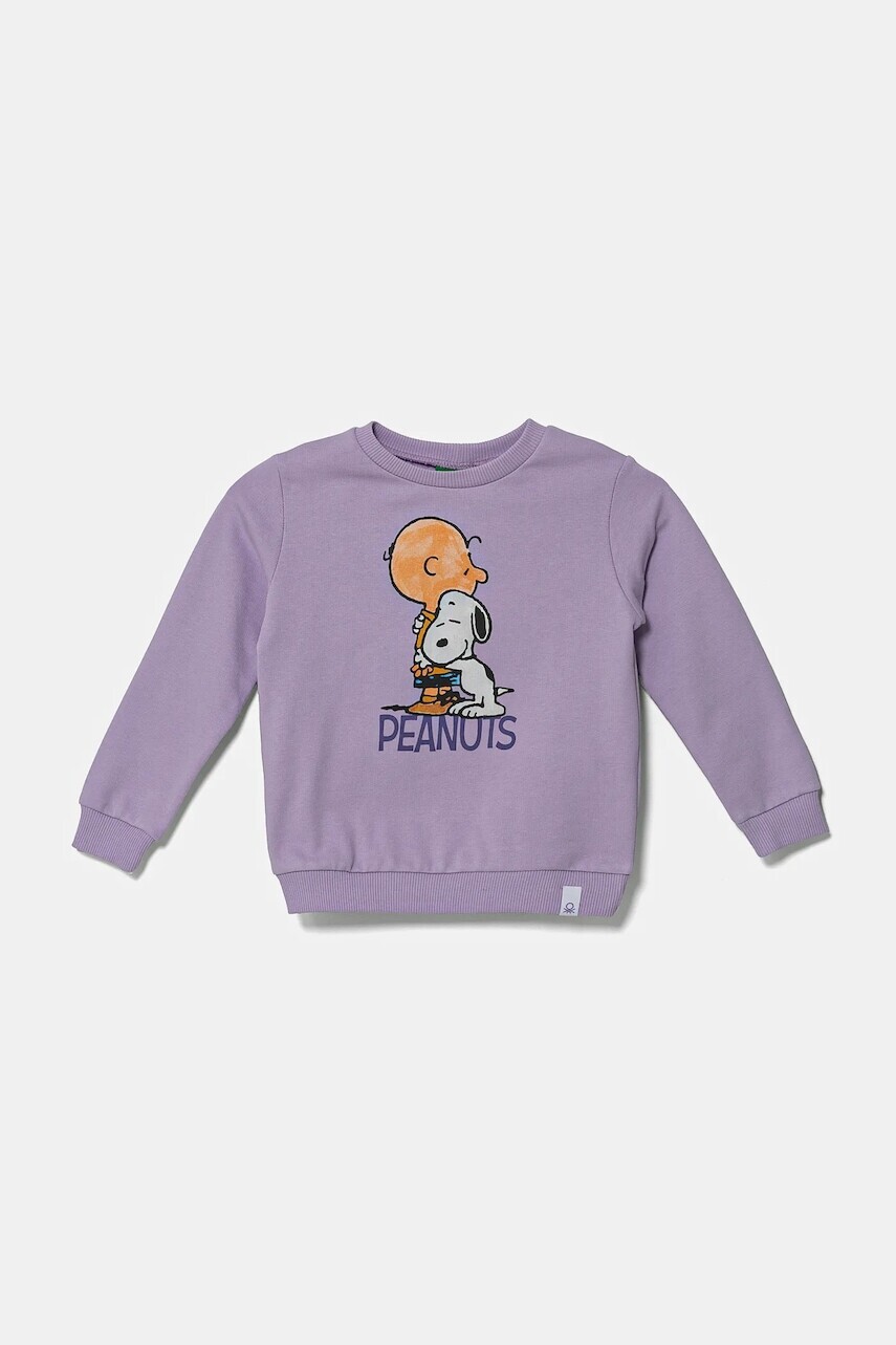 Detská bavlnená mikina United Colors of Benetton fialová farba, s potlačou, 3PQMG10I8
