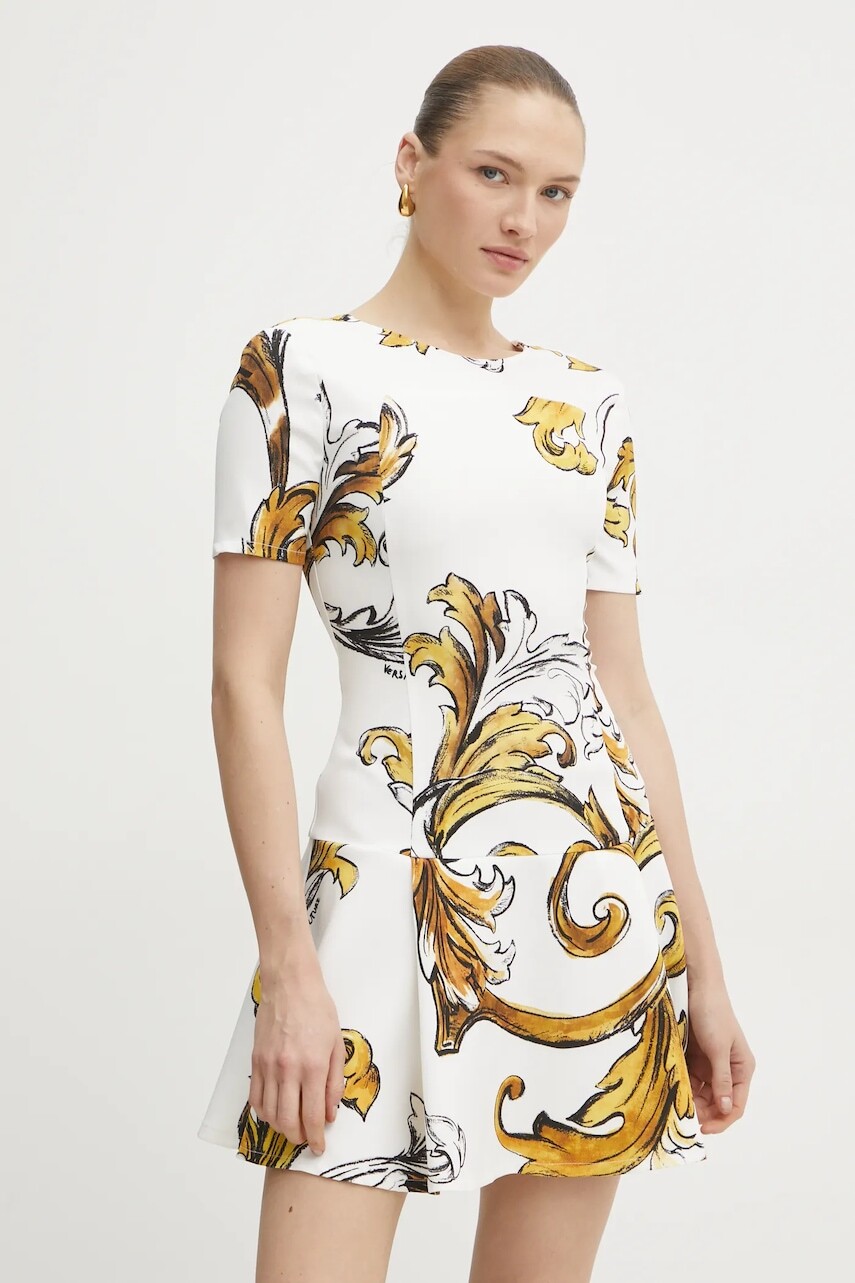 Šaty Versace Jeans Couture biela farba, mini, áčkový strih, 78HAO908 NS636