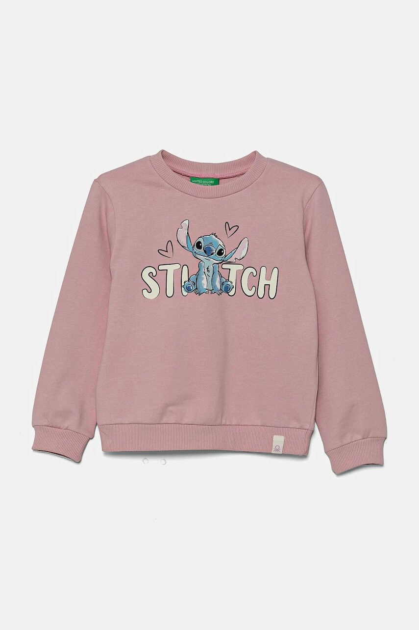 Detská bavlnená mikina United Colors of Benetton x Disney ružová farba, s potlačou, 3PQMG10HP