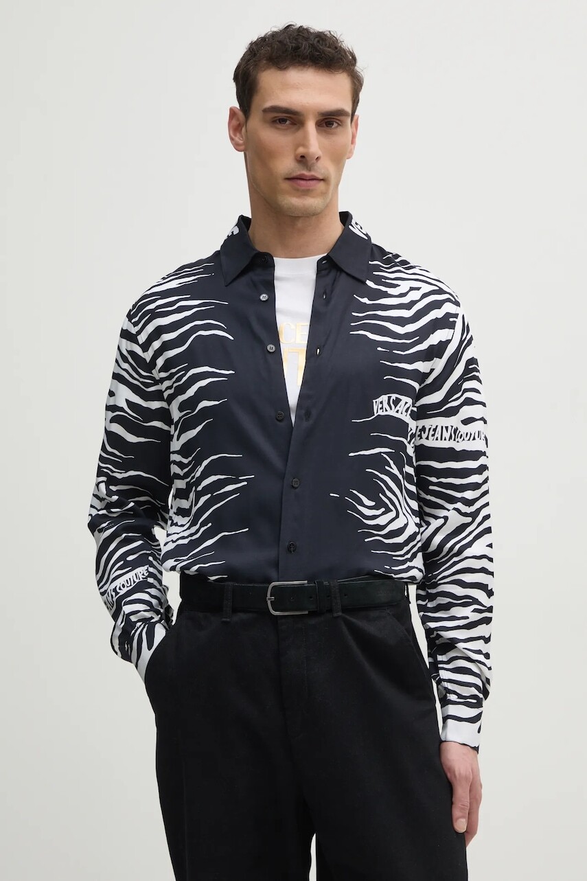 Košeľa Versace Jeans Couture pánska, čierna farba, regular, s klasickým golierom, 78GAL2RZ NS619