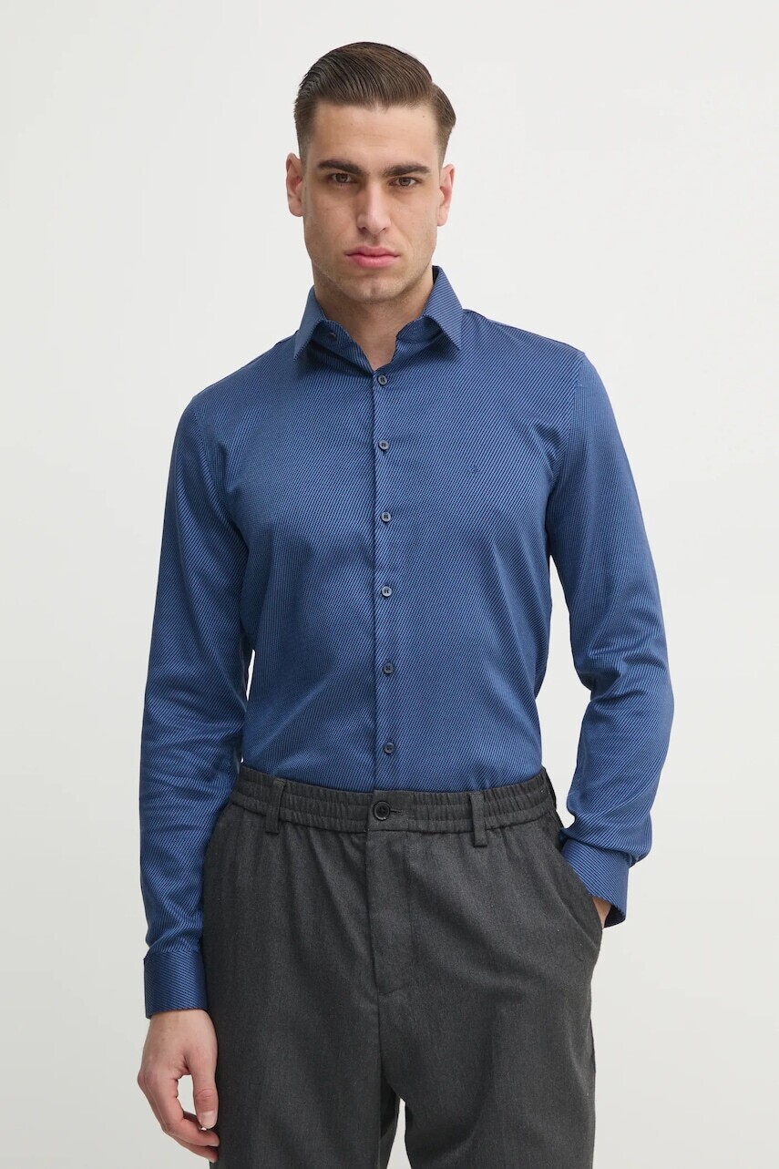 Košeľa Calvin Klein pánska, tmavomodrá farba, slim, s talianskym golierom, K10K114316