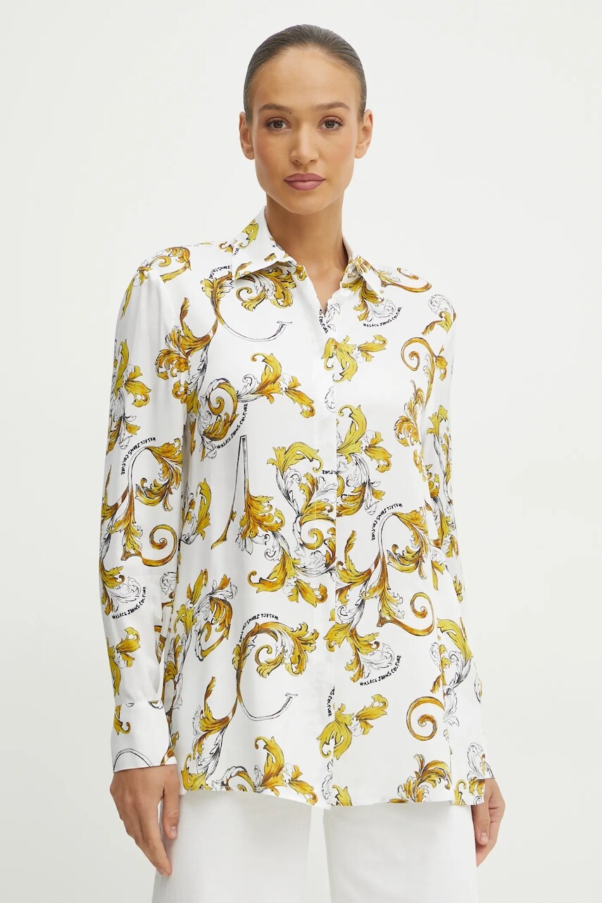 Košeľa Versace Jeans Couture dámska, biela farba, regular, s klasickým golierom, 78HAL222 NS639