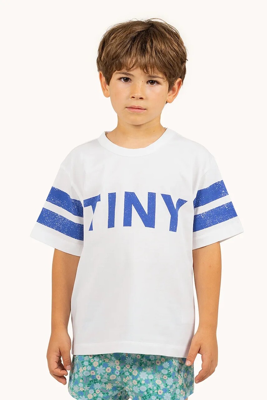 Detské bavlnené tričko Tinycottons STRIPES TINY TEE béžová farba, s potlačou, SS25-145