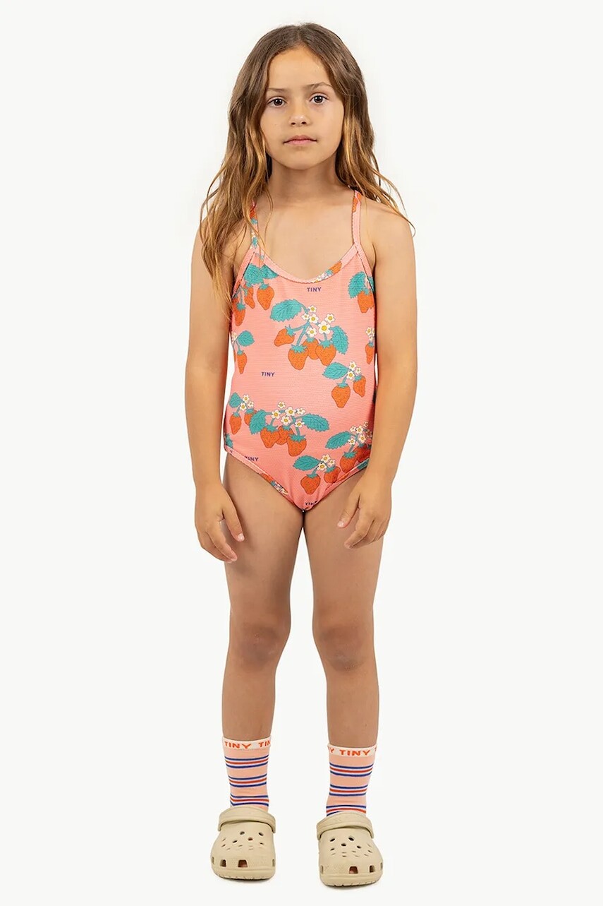 Jednodielne detské plavky Tinycottons STRAWBERRIES SWIMSUIT ružová farba, SS25-291