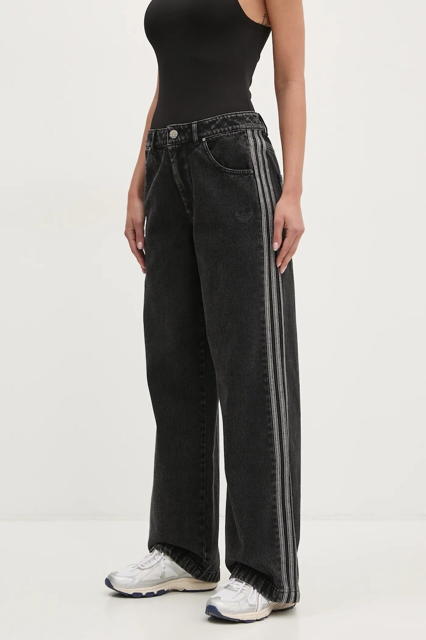 Bavlnené rifle adidas Originals DENIM 3S PANT dámske, stredne vysoký pás, JD3109