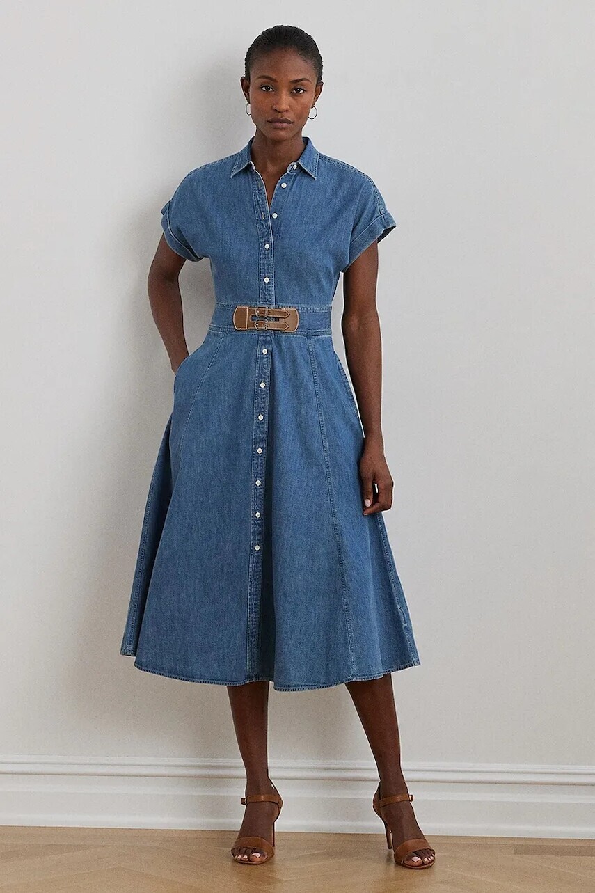 Rifľové šaty Lauren Ralph Lauren midi, áčkový strih, 250963908