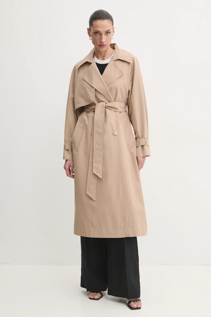 Trenčkot Liu Jo dámsky, béžová farba, prechodný, oversize, WA5477.T3508