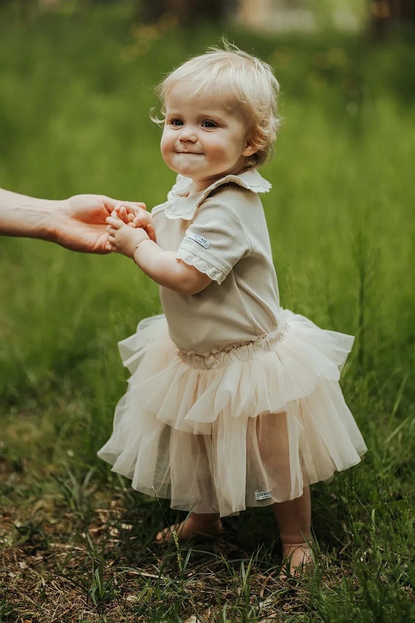 Sukňa pre bábätká Donsje Lowlo Skirt béžová farba, mini, áčkový strih, 3038200