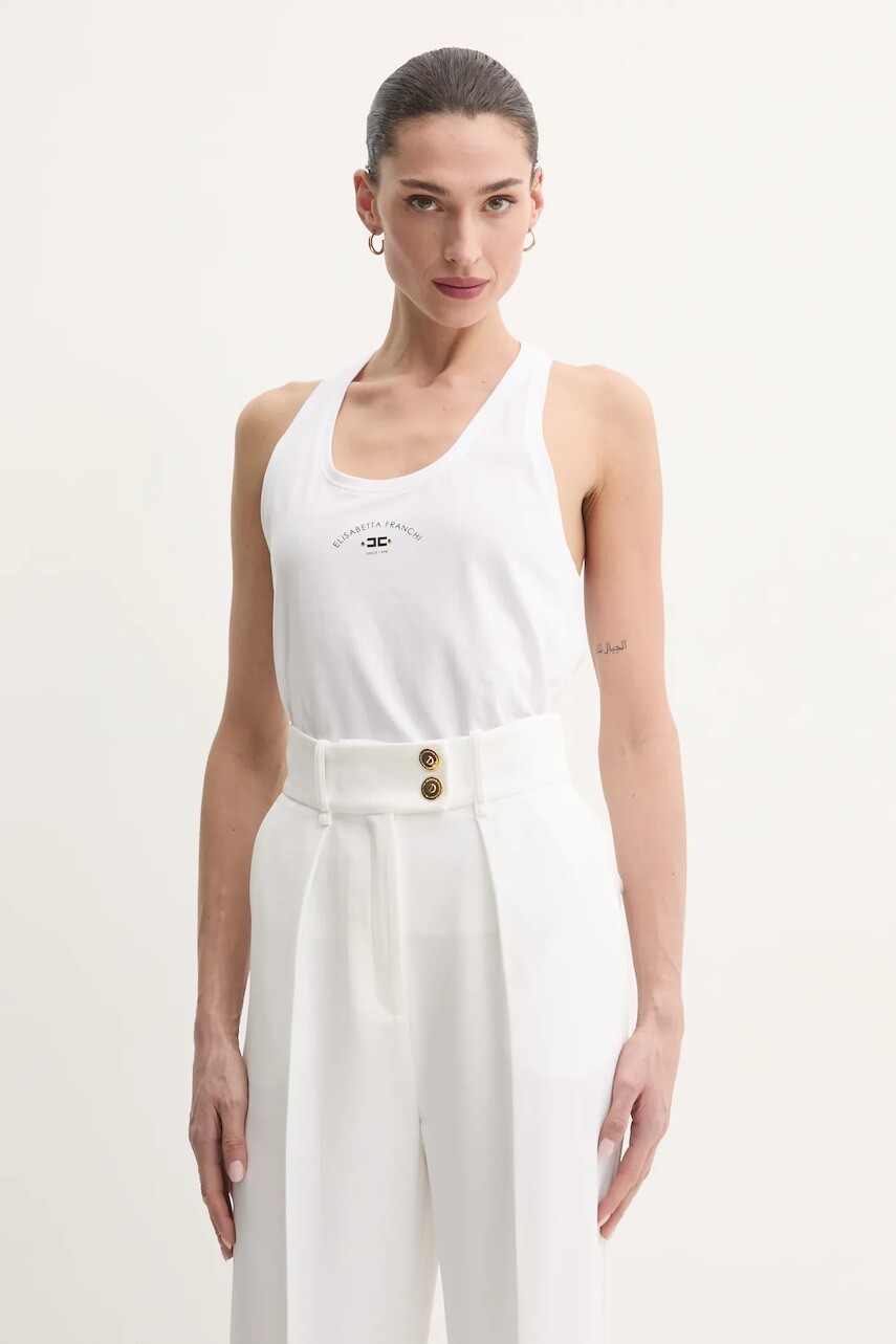 Bavlnený top Elisabetta Franchi biela farba, CN00251E2