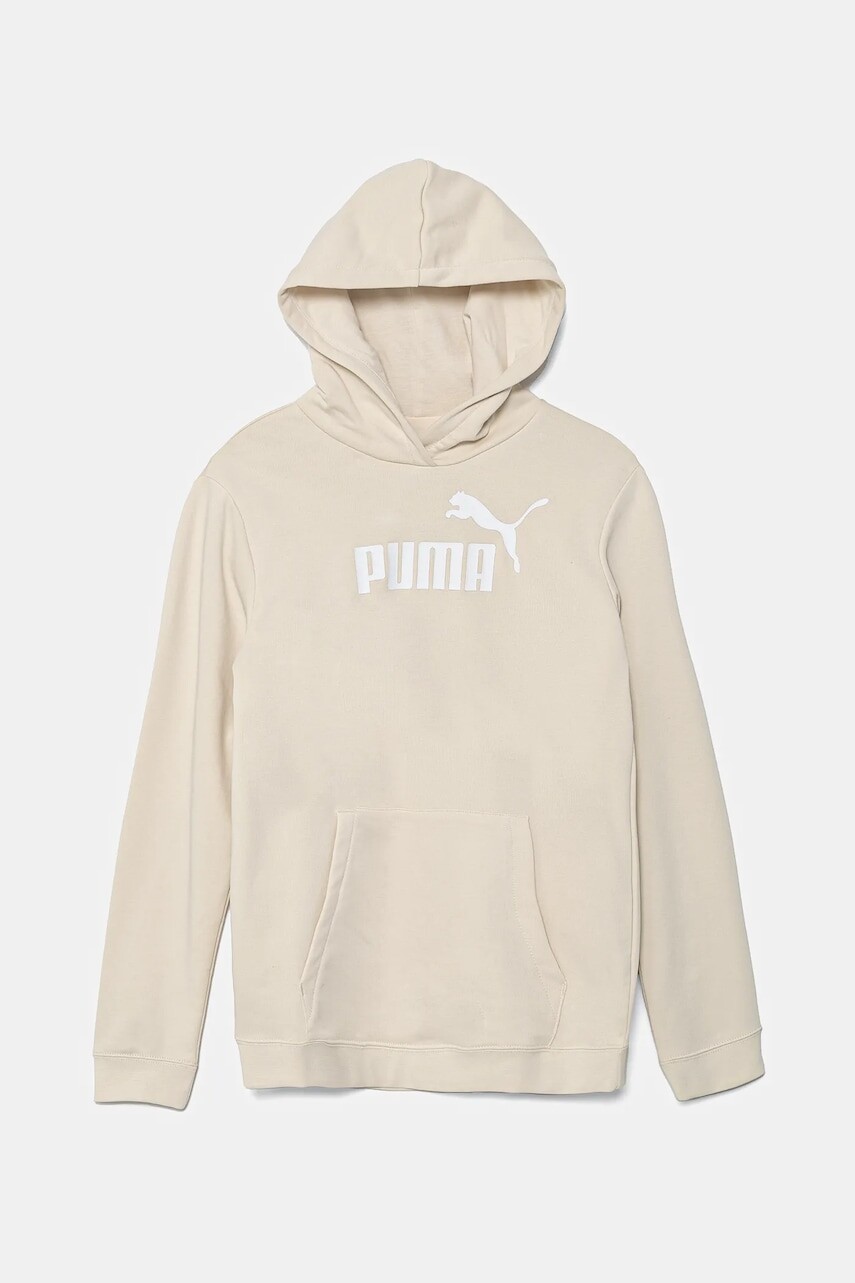 Detská mikina Puma ESS No. 1 Logo Hoodie TR béžová farba, s kapucňou, s potlačou, 684897