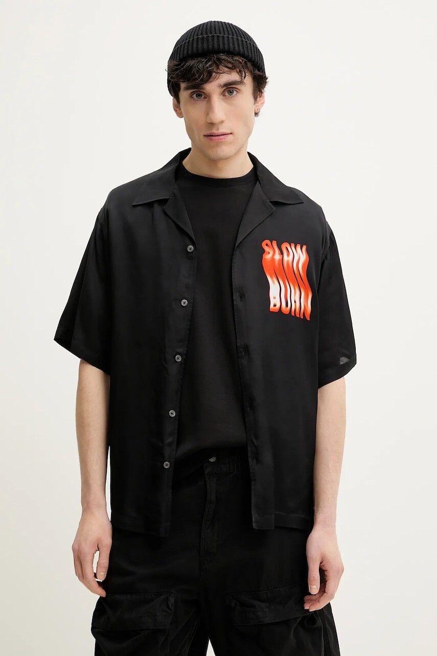 Košeľa Diesel S-KAROL-A SHIRT pánska, čierna farba, voľný strih, A16460.0KNAK