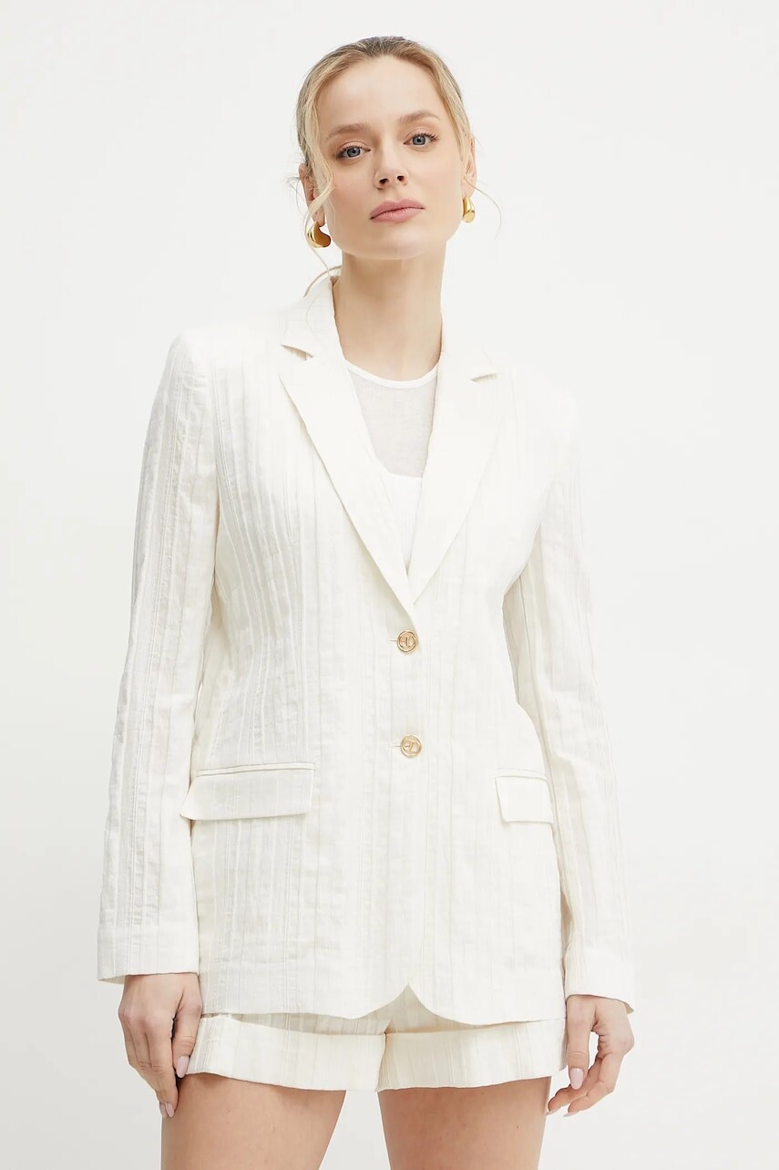 Sako s prímesou ľanu Twinset béžová farba, jednoradové, jednofarebné, 251TT2140