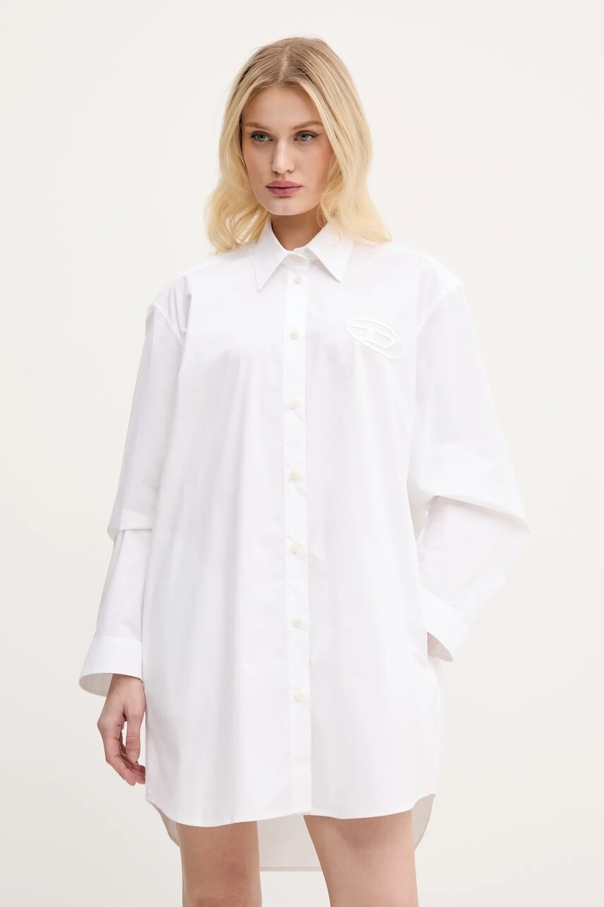 Bavlnené šaty Diesel D-DALIS DRESS biela farba, mini, rovný strih, A14568.0PCAL