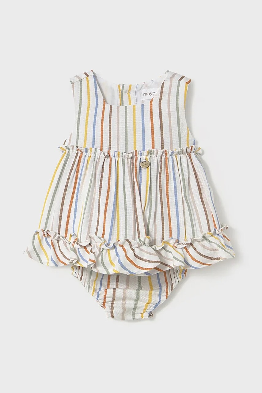 Detské šaty s prímesou ľanu Mayoral Newborn žltá farba, mini, áčkový strih, 1844