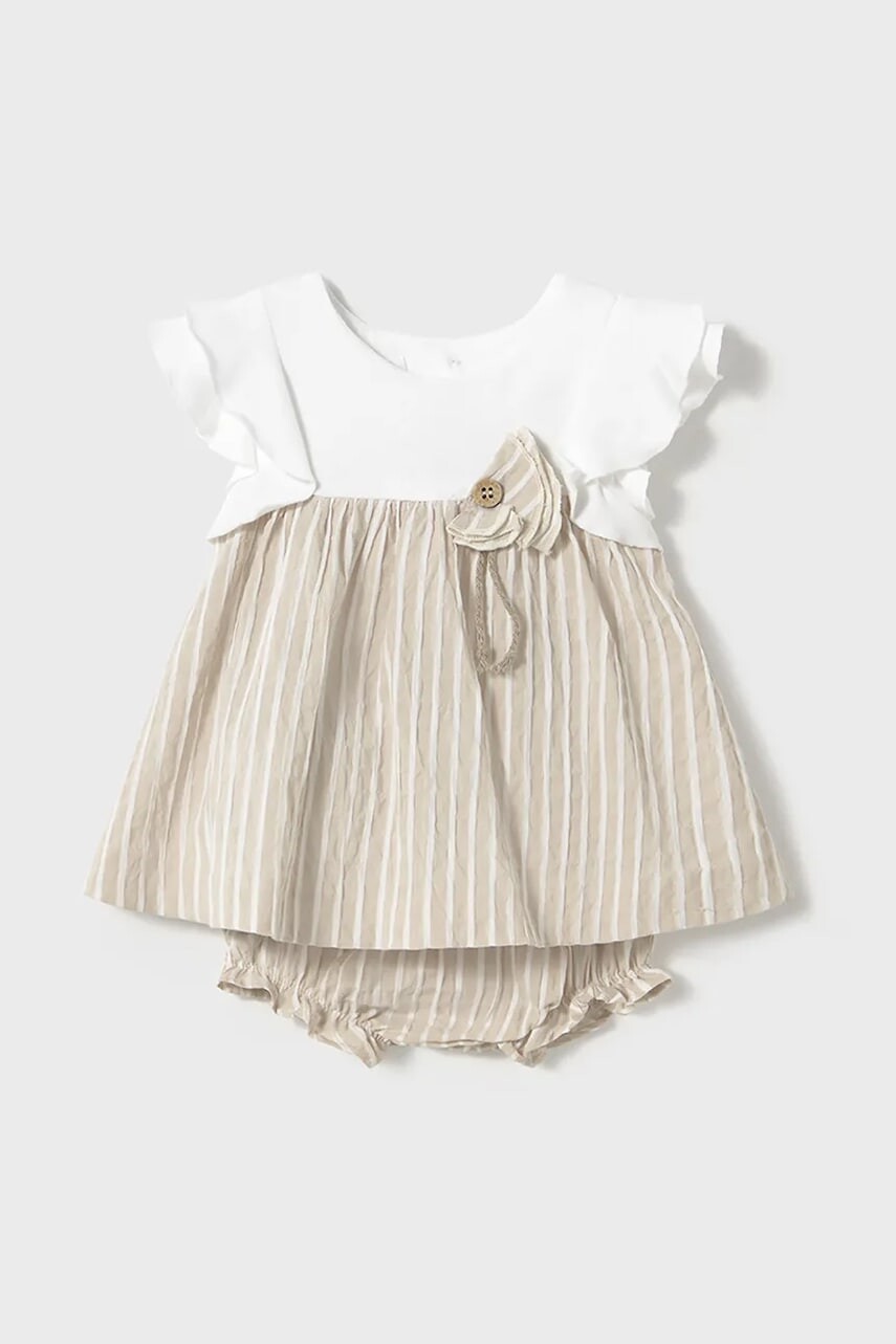 Šaty pre bábätká Mayoral Newborn béžová farba, mini, áčkový strih, 1845