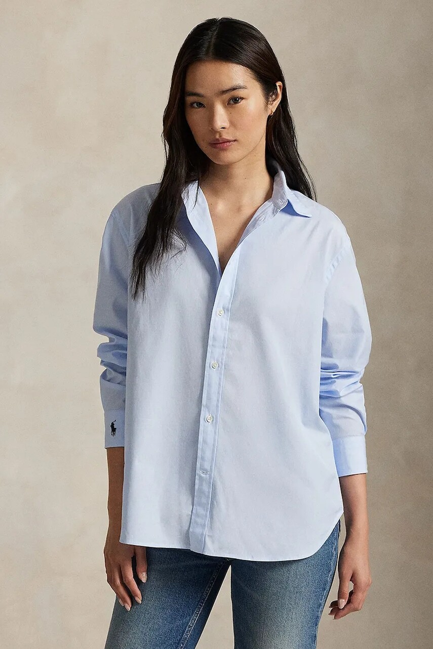 Bavlnená košeľa Polo Ralph Lauren Long Sleeve Light Shirt modrá farba, voľný strih, s klasickým golierom, 211968220