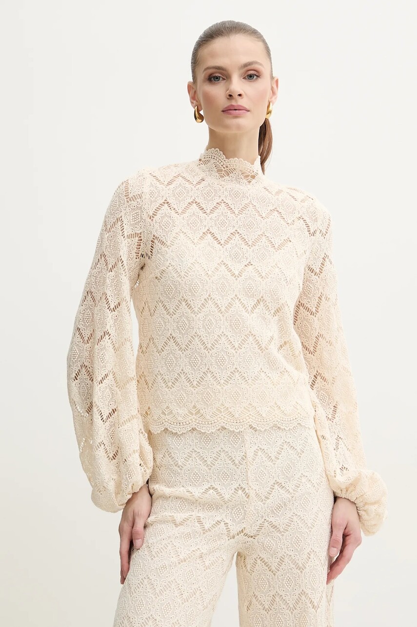 Bavlnená blúzka Twinset dámska, béžová farba, jednofarebná, 251TP2404