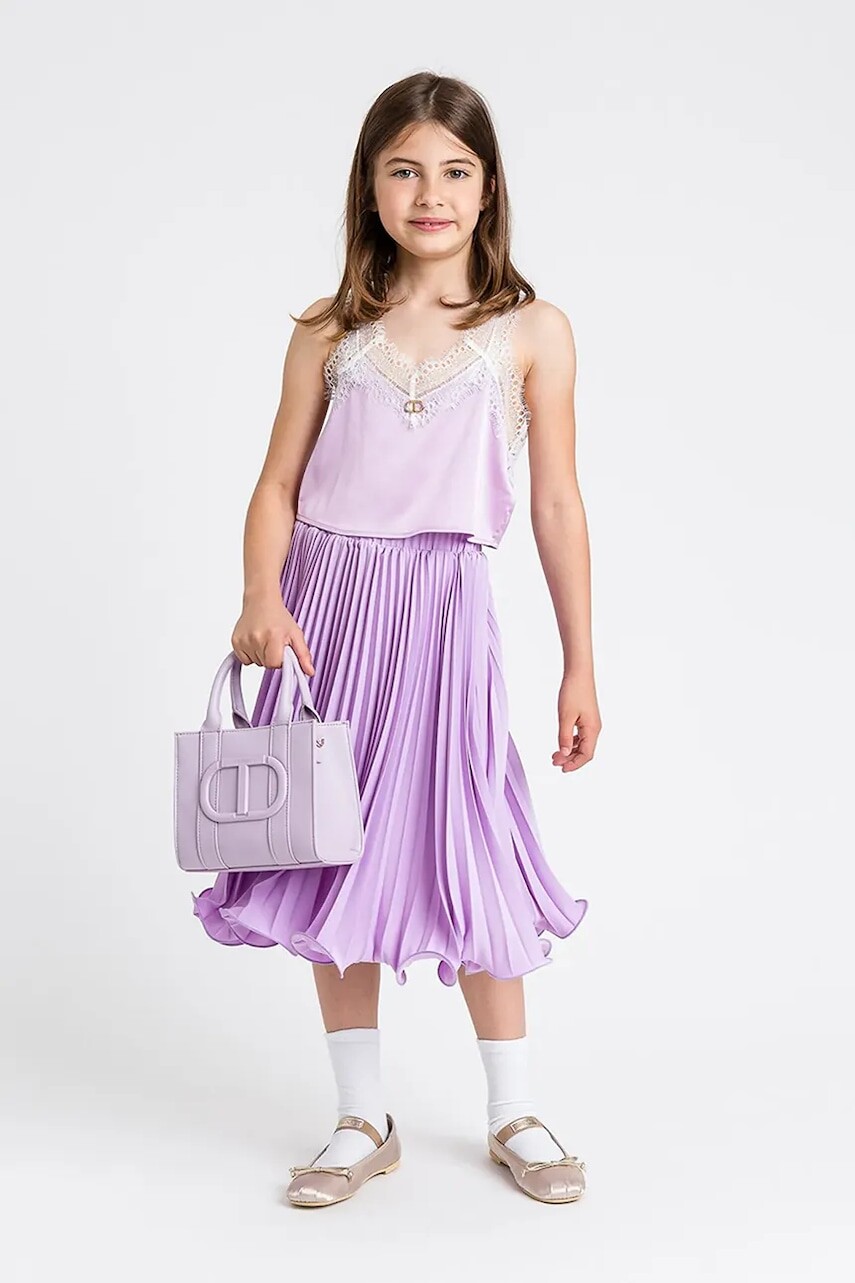 Dievčenská sukňa Twinset fialová farba, midi, áčkový strih, 251GJ2QQ7