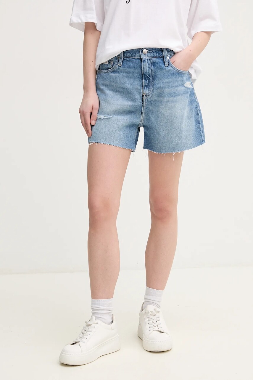 Šortky Calvin Klein Jeans dámske, jednofarebné, vysoký pás, J20J225159
