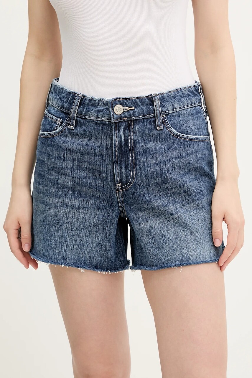 Bavlnené rifľové šortky Hollister Co. dámske, jednofarebné, stredne vysoký pás, KI349-5059