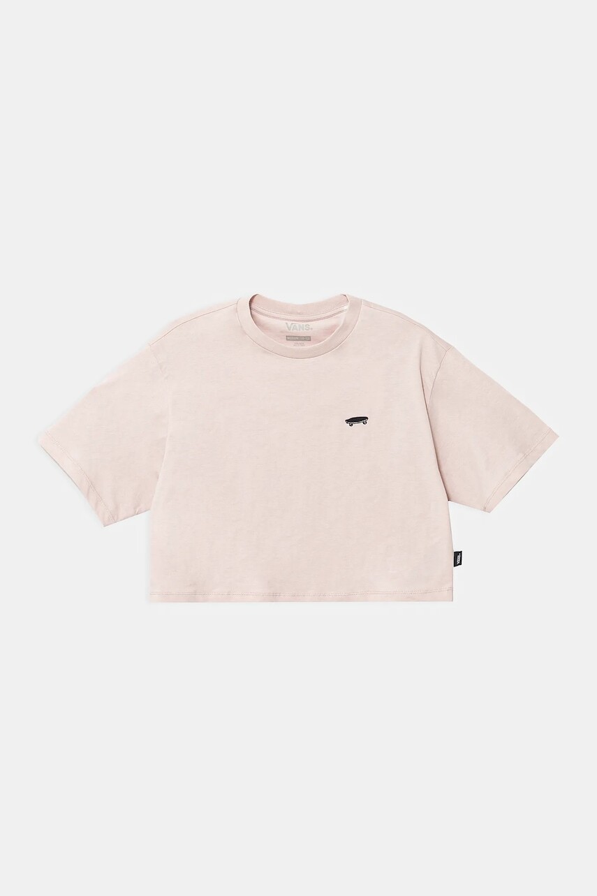 Detské bavlnené tričko Vans SALTON RELAX CROP ružová farba, VN000P5RO3N1