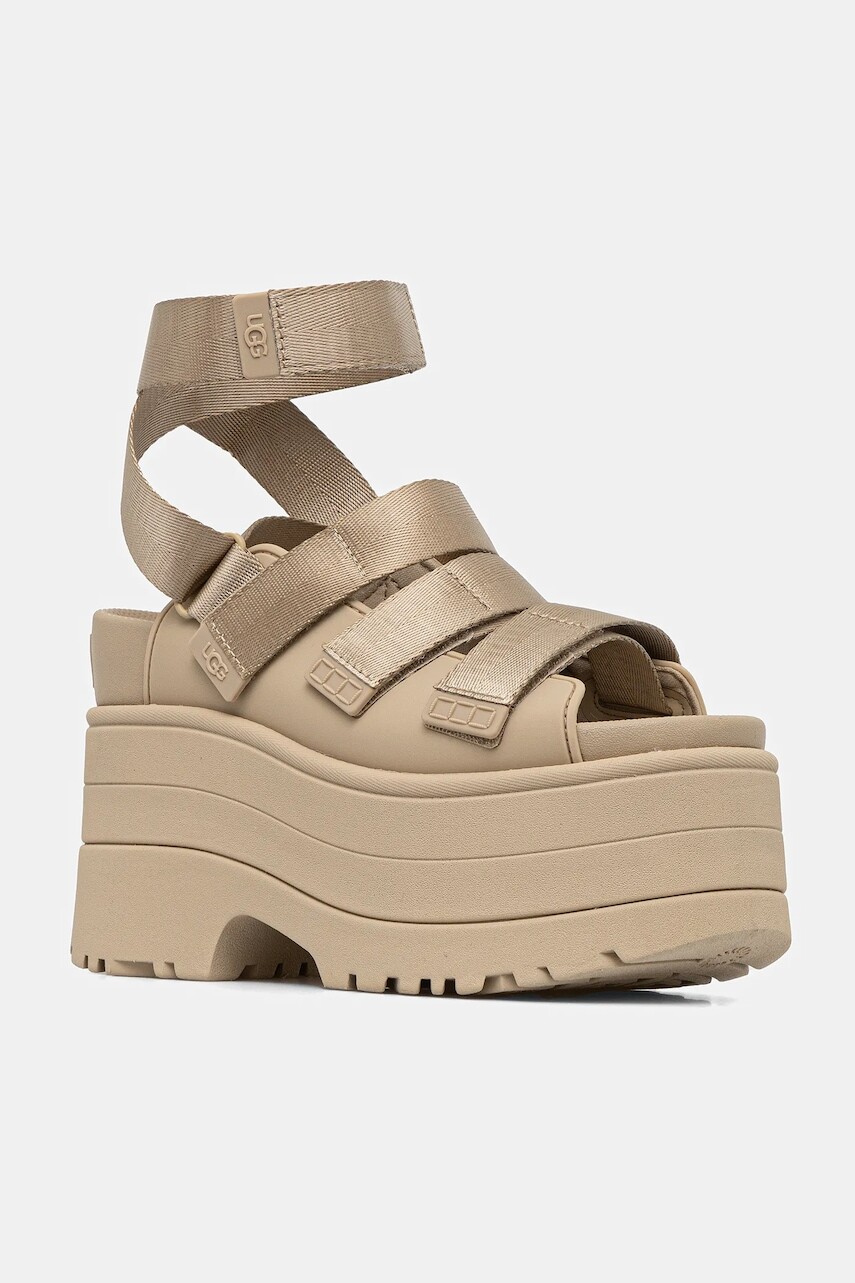 Sandále UGG Goldenrise dámske, béžová farba, na podpätku, 1167431-MDSD